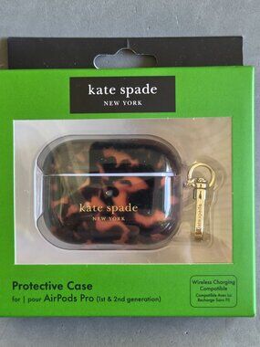 Kate Spade New York Tortoiseshell AirPods Pro Case Gold Tone Clip New in Box